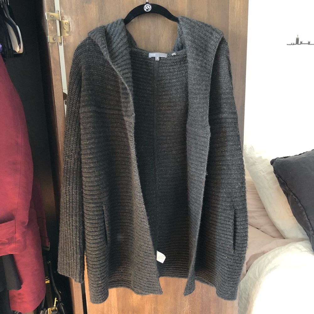 Vince Grey Hooded Open Cardigan size S
